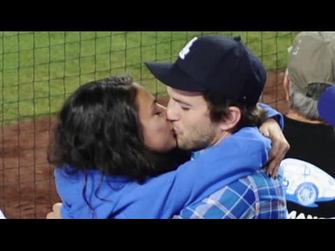 VIDEO : Ashton Kutcher & Mila Kunis Share Some PDA At A Dodgers Game