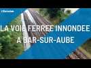 Voie ferrée inondée à Bar-sur-Aube