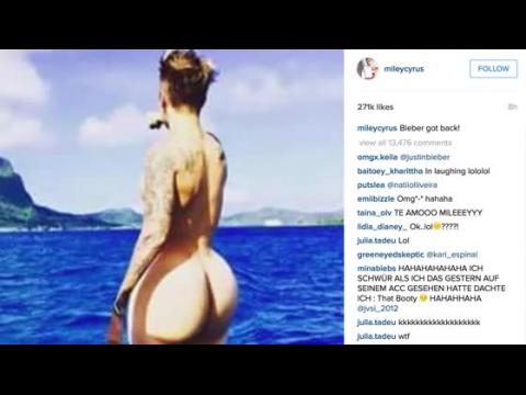 VIDEO : Miley Cyrus Makes Bieber the Butt of the Joke After His Backside Baring Post