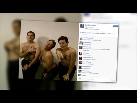 VIDEO : Steve Carell, Jon Stewart y Stephen Colbert suben video #TBT graciossimo sin camisa