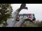 Pays-Bas : un métro qui déraille s'échoue sur une sculpture de baleine