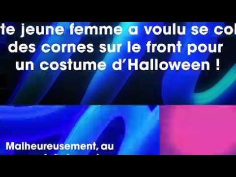 VIDEO : Halloween : elle se colle des cornes sur le front pour parfaire son costume... Elle n?aurait