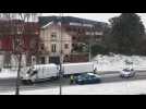 Arras: un camion de retour du marché en difficulté avec la neige