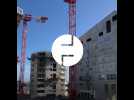 Une grue démontée sur le chantier Willy-Brandt