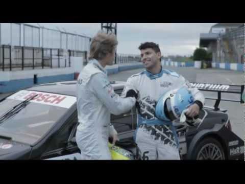 Sergio Agüero Takes his Tricks to the Track in a Race Off with Formula 1 Driver Nico Rosberg