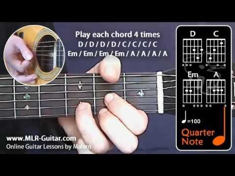 Beginners Guitar Lessons : "Major & Minor Chords - Exercise 2 : D / C / Em / A"