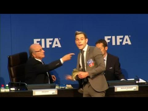 FIFA's Blatter pranked with fake money shower
