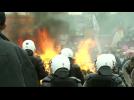 Farmers set bales of hay on fire at protest in Brussels