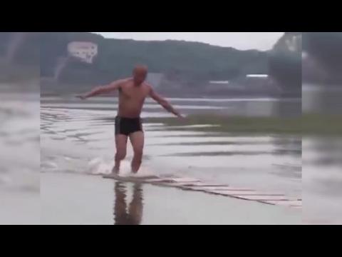 A Shaolin monk runs on water