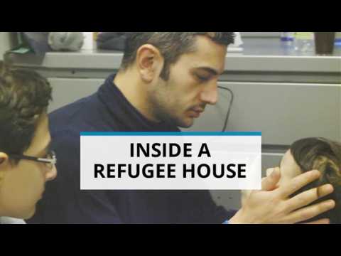 A look inside a building housing 350 refugees