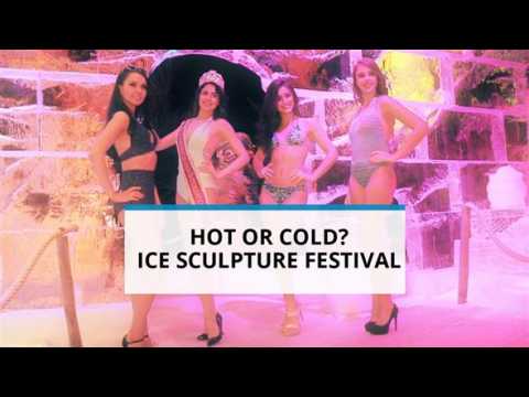 Swimsuit models melt the sculptures at the Ice festival