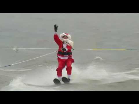 Water-skiing Santa makes a splash on Christmas Eve