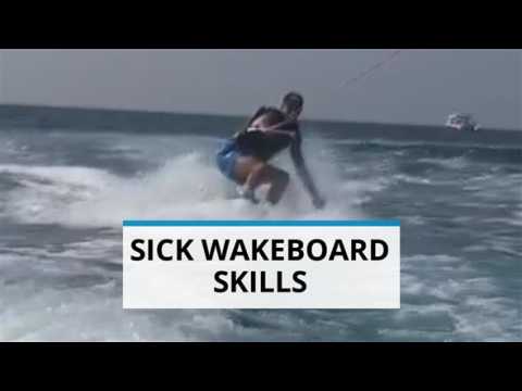 Cowabunga! David Beckham shows off wakeboarding skills