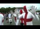 English football fans celebrate last-minute win over Wales