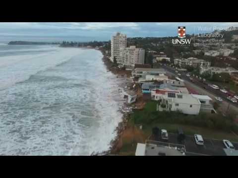Drone shows giant waves hitting Sydney's beaches