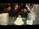 Peru celebrates 25 years of drug fight with birthday cake, drug burn