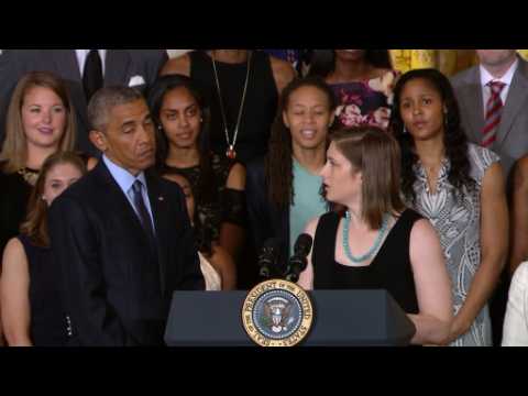 Obama welcomes "powerhouse" to White House