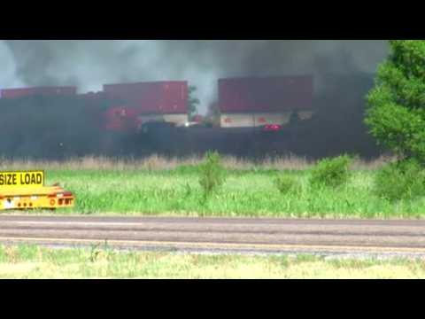 Massive fire after two freight trains collide in Texas