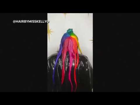 Canadian hairdresser creates rainbow-coloured hair