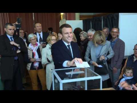 Emmanuel Macron casts vote in presidential poll