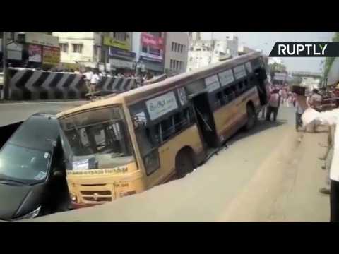 Bus and Car Swallowed by Sinkhole in Eastern India