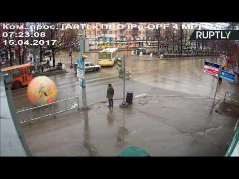 Man Rolls Through Perm's Central Street in Giant Blow-Up Ball