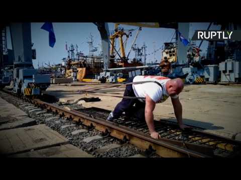 Russian Strongman Pulls 312 Ton Port Crane 5 Feet