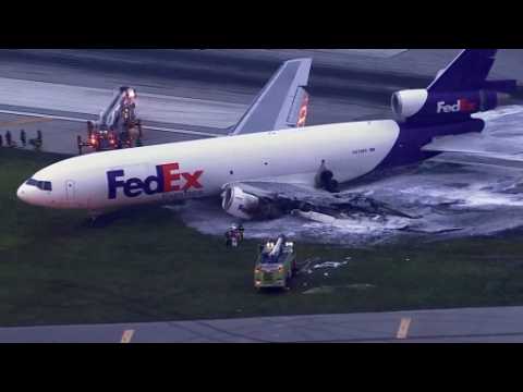 FedEx plane catches fire in Florida