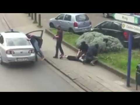 Amateur video shows arrest of suspect in Brussels