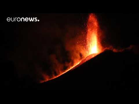 Skiers brave the slopes of Mount Etna as it erupts