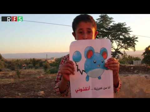 Syrian children hold Pokemon pictures in plea to be saved