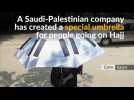 For Muslim pilgrims, solar-powered umbrella offers cool respite