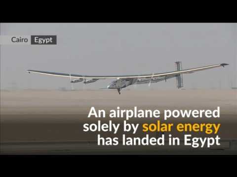 Solar plane lands in Egypt on penultimate leg of world tour