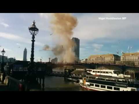 Bus blown up on London's Lambeth Bridge for film stunt