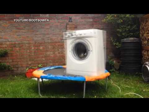 Trampoline bouncing washing machine video becomes a viral hit