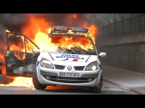 Police car ablaze in Paris anti-cop protest