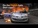 French protesters burn police car as police stage protest against recent violence