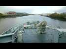 Time lapse video captures UK naval ship sailing Scottish river