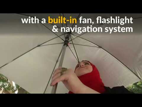 Solar-powered umbrella offers pilgrims relief