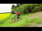 Bike riders freestyle their way through a blooming Swedish field