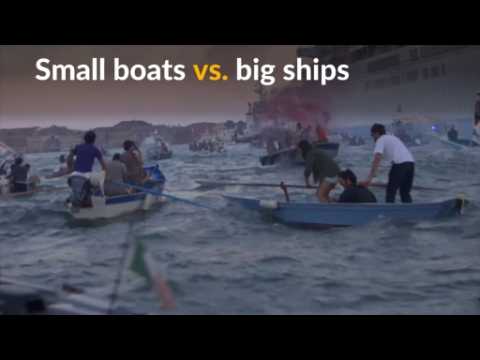 Small boats take on big ships in Venice protest