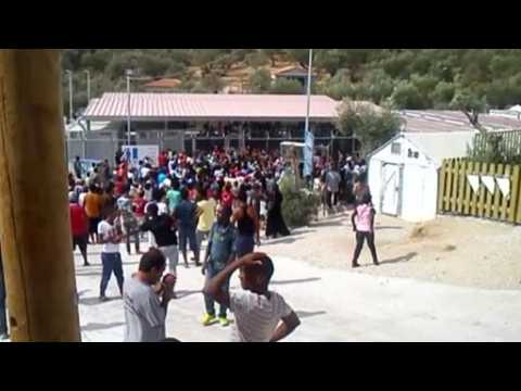 Amateur video shows protest, fire in Greek migrant camp