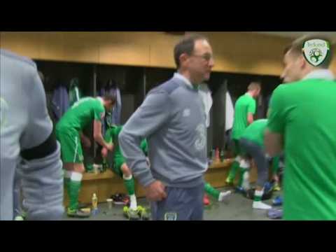 Ireland team celebrate in dressing room after qualifying for Euro 2016 finals
