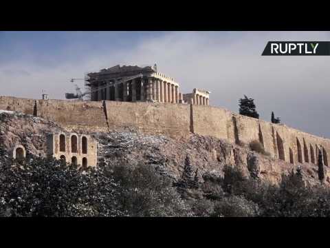 Acropolis Blanketed in White as Athens Witnesses Rare Snowfall