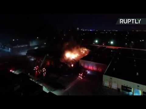 Drone Footage of Detroit DDOT Bus Terminal Fire