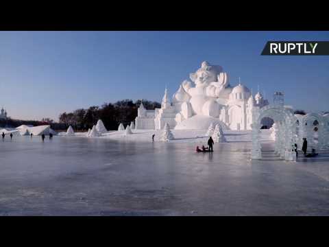 Giant Ice Castles Wow Tourists at Harbin's Ice Festival