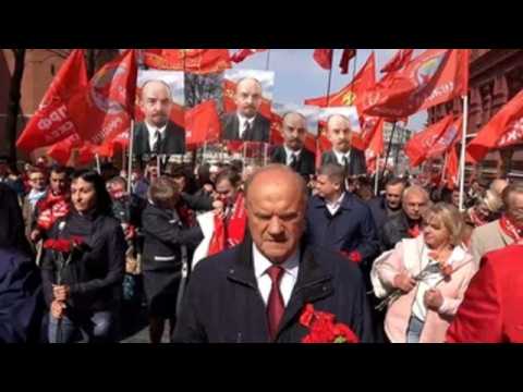 Communist party supporters celebrate Lenin's birthday in Moscow