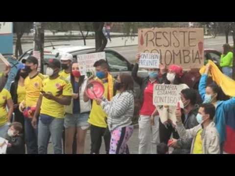 Colombians protest in front of Embassy in Quito against police violence