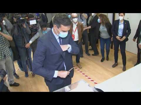 Spain's Prime minister Pedro Sanchez votes in Madrid regional elections