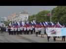 March in Donetsk to mark the seventh anniversary of the referendum